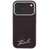 Husă pentru iPhone 17 Pro Max / iPhone 18 Pro Max, Karl Lagerfeld Saffiano Small Script Metal Logo MagSafe, Bordo