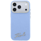 Husă pentru iPhone 17 Pro / iPhone 18 Pro, Karl Lagerfeld Saffiano Small Script Metal Logo MagSafe, Bleu