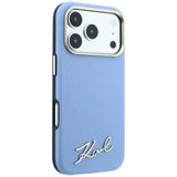 Husă pentru iPhone 17 Pro Max / iPhone 18 Pro Max, Karl Lagerfeld Saffiano Small Script Metal Logo MagSafe, Bleu