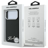 Husă pentru iPhone 17 Pro Max / iPhone 18 Pro Max, Karl Lagerfeld Saffiano Small Script Metal Logo MagSafe, Neagră