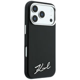 Husă pentru iPhone 17 Pro Max / iPhone 18 Pro Max, Karl Lagerfeld Saffiano Small Script Metal Logo MagSafe, Neagră