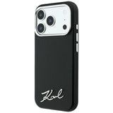 Husă pentru iPhone 17 Pro Max / iPhone 18 Pro Max, Karl Lagerfeld Saffiano Small Script Metal Logo MagSafe, Neagră