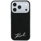 Husă pentru iPhone 17 Pro Max / iPhone 18 Pro Max, Karl Lagerfeld Saffiano Small Script Metal Logo MagSafe, Neagră