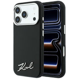 Husă pentru iPhone 17 Pro Max / iPhone 18 Pro Max, Karl Lagerfeld Saffiano Small Script Metal Logo MagSafe, Neagră