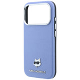 Husă pentru iPhone 17 Pro / iPhone 18 Pro, Karl Lagerfeld Grained Leather Choupette Head MagSafe, Albastru deschis