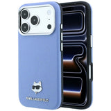 Husă pentru iPhone 17 Pro / iPhone 18 Pro, Karl Lagerfeld Grained Leather Choupette Head MagSafe, Albastru deschis