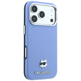 Husa telefon pentru iPhone 17 Pro Max / iPhone 18 Pro Max, Karl Lagerfeld Grained Leather Choupette Head MagSafe, Albastru deschis