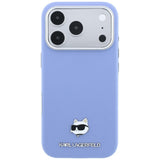 Husa telefon pentru iPhone 17 Pro Max / iPhone 18 Pro Max, Karl Lagerfeld Grained Leather Choupette Head MagSafe, Albastru deschis