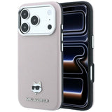Husă pentru iPhone 17 Pro / iPhone 18 Pro, Karl Lagerfeld Grained Leather Choupette Head MagSafe, Roz