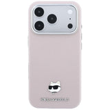 Husă pentru iPhone 17 Pro Max / iPhone 18 Pro Max, Karl Lagerfeld Grained Leather Choupette Head MagSafe, Roz