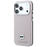 Husă pentru iPhone 17 Pro Max / iPhone 18 Pro Max, Karl Lagerfeld Grained Leather Choupette Head MagSafe, Roz