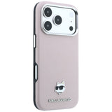 Husă pentru iPhone 17 Pro Max / iPhone 18 Pro Max, Karl Lagerfeld Grained Leather Choupette Head MagSafe, Roz