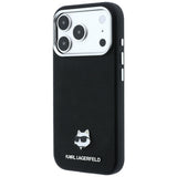 Husă pentru iPhone 17 Pro / iPhone 18 Pro, Karl Lagerfeld Grained Leather Choupette Head MagSafe, Neagră