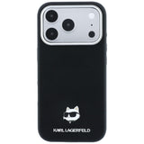 Husă pentru iPhone 17 Pro / iPhone 18 Pro, Karl Lagerfeld Grained Leather Choupette Head MagSafe, Neagră