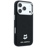 Husă pentru iPhone 17 Pro / iPhone 18 Pro, Karl Lagerfeld Grained Leather Choupette Head MagSafe, Neagră