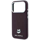 Husă pentru iPhone 17 Pro / iPhone 18 Pro, Karl Lagerfeld Grained Leather Choupette Head MagSafe, Bordo