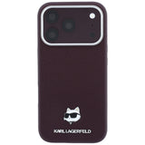 Husă pentru iPhone 17 Pro / iPhone 18 Pro, Karl Lagerfeld Grained Leather Choupette Head MagSafe, Bordo