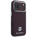 Husă pentru iPhone 17 Pro / iPhone 18 Pro, Karl Lagerfeld Grained Leather Choupette Head MagSafe, Bordo