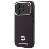 Husă pentru iPhone 17 Pro / iPhone 18 Pro, Karl Lagerfeld Grained Leather Choupette Head MagSafe, Bordo