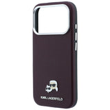 Husă pentru iPhone 17 Pro / iPhone 18 Pro, Karl Lagerfeld Grained Leather KC Heads MagSafe, Bordo