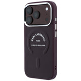 Husă pentru iPhone 17 Pro / iPhone 18 Pro, Karl Lagerfeld Leather Ring Karl RSG Logo MagSafe, Bordo