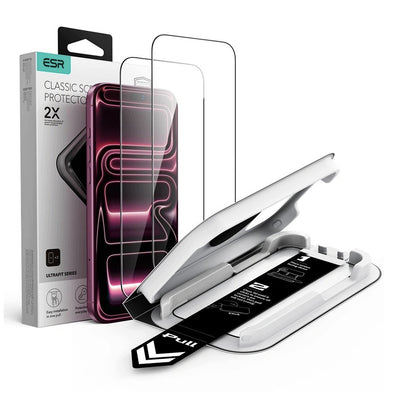 Folie telefon pentru iPhone 17 Pro Max / iPhone 18 Pro Max, ESR Tempered Glass UltraFit Classic, set 2 bucăți, Neagră