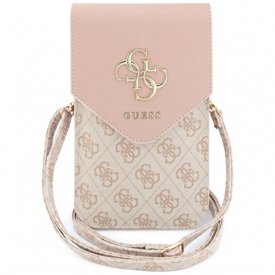 Borseta telefon Guess 4G Grained Classic Logo, Piele ecologica, Curea reglabila, Roz