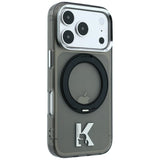 Husă pentru iPhone 17 Pro / iPhone 18 Pro, Karl Lagerfeld Hardcase IML Ring Stand MagSafe Kameo Metal, Neagră
