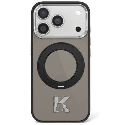 Husă pentru iPhone 17 Pro Max / iPhone 18 Pro Max, Karl Lagerfeld IML Ring Stand MagSafe Kameo Metal, Neagră