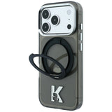Husă pentru iPhone 17 Pro Max / iPhone 18 Pro Max, Karl Lagerfeld IML Ring Stand MagSafe Kameo Metal, Neagră