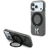 Husă pentru iPhone 17 Pro Max / iPhone 18 Pro Max, Karl Lagerfeld IML Ring Stand MagSafe Kameo Metal, Neagră