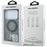 Husă pentru iPhone 17 Pro Max / iPhone 18 Pro Max, Karl Lagerfeld IML Ring Stand MagSafe Kameo Metal, Neagră