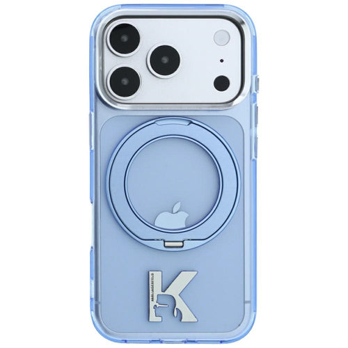 Husă pentru iPhone 17 Pro / iPhone 18 Pro, Karl Lagerfeld Hardcase IML Ring Stand MagSafe Kameo Metal, Albastră