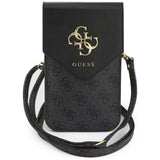 Borseta universala Guess 4G Grained Classic Logo, Piele ecologica, Curea reglabila, Neagra