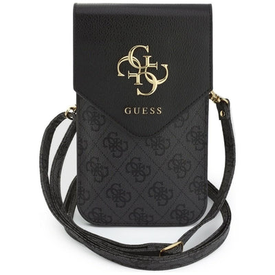 Borseta universala Guess 4G Grained Classic Logo, Piele ecologica, Curea reglabila, Neagra