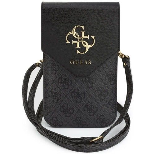Borseta universala Guess 4G Grained Classic Logo, Piele ecologica, Curea reglabila, Neagra