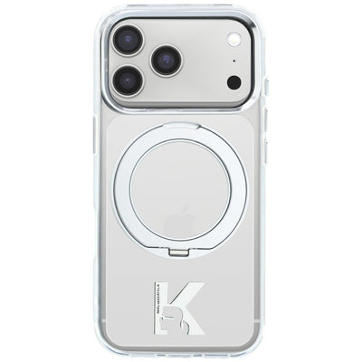 Husa telefon pentru iPhone 17 Pro / iPhone 18 Pro, Karl Lagerfeld Hardcase IML Ring Stand MagSafe Kameo Metal, Transparentă