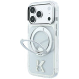 Husa telefon pentru iPhone 17 Pro / iPhone 18 Pro, Karl Lagerfeld Hardcase IML Ring Stand MagSafe Kameo Metal, Transparentă