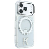Husa telefon pentru iPhone 17 Pro / iPhone 18 Pro, Karl Lagerfeld Hardcase IML Ring Stand MagSafe Kameo Metal, Transparentă