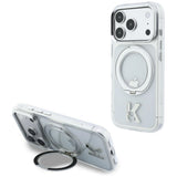 Husa telefon pentru iPhone 17 Pro / iPhone 18 Pro, Karl Lagerfeld Hardcase IML Ring Stand MagSafe Kameo Metal, Transparentă