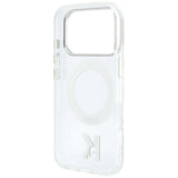 Husă pentru iPhone 18 Pro Max / iPhone 17 Pro Max, Karl Lagerfeld IML Ring Stand MagSafe Kameo Metal, Transparentă