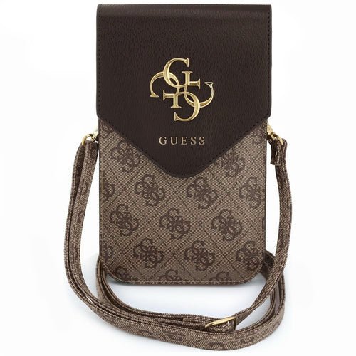 Borseta universala Guess 4G Grained Classic Logo, Piele ecologica, Curea reglabila, Maro
