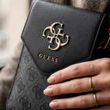 Borseta universala Guess 4G Grained Classic Logo, Piele ecologica, Curea reglabila, Neagra