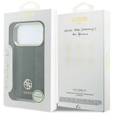 Husă pentru iPhone 17 Pro / iPhone 18 Pro, Guess Leather 4G Stripe Round Classic Logo MagSafe, Neagră