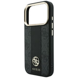 Husă pentru iPhone 17 Pro / iPhone 18 Pro, Guess Leather 4G Stripe Round Classic Logo MagSafe, Neagră