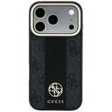 Husă pentru iPhone 17 Pro / iPhone 18 Pro, Guess Leather 4G Stripe Round Classic Logo MagSafe, Neagră