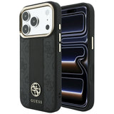 Husă pentru iPhone 17 Pro / iPhone 18 Pro, Guess Leather 4G Stripe Round Classic Logo MagSafe, Neagră