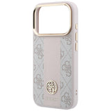 Husă pentru iPhone 17 Pro / iPhone 18 Pro, Guess Leather 4G Stripe Round Classic Logo MagSafe, Roz