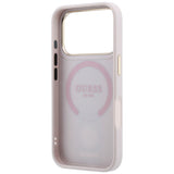Husă pentru iPhone 17 Pro / iPhone 18 Pro, Guess Leather 4G Stripe Round Classic Logo MagSafe, Roz