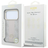 Husă pentru iPhone 17 Pro Max / iPhone 18 Pro Max, Guess Leather 4G Stripe Round Classic Logo MagSafe, Roz
